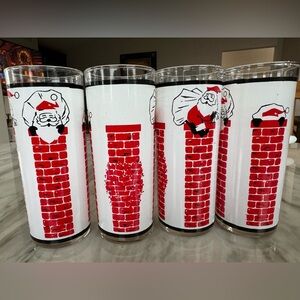 Vintage Libbey Santa Climbing The Chimney Tumblers 1950’s